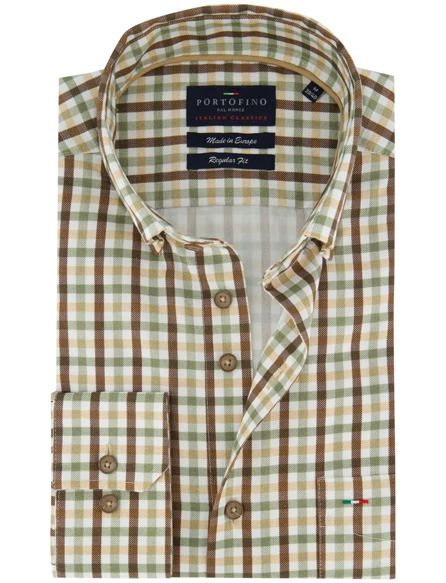 Geruit Portofino overhemd regular fit bruin groen