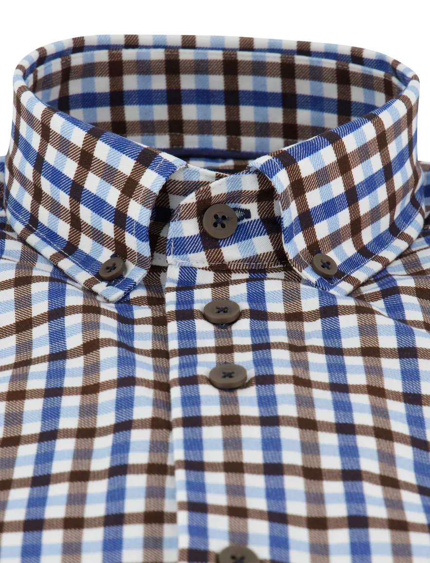Portofino regular fit geruit overhemd bruin blauw