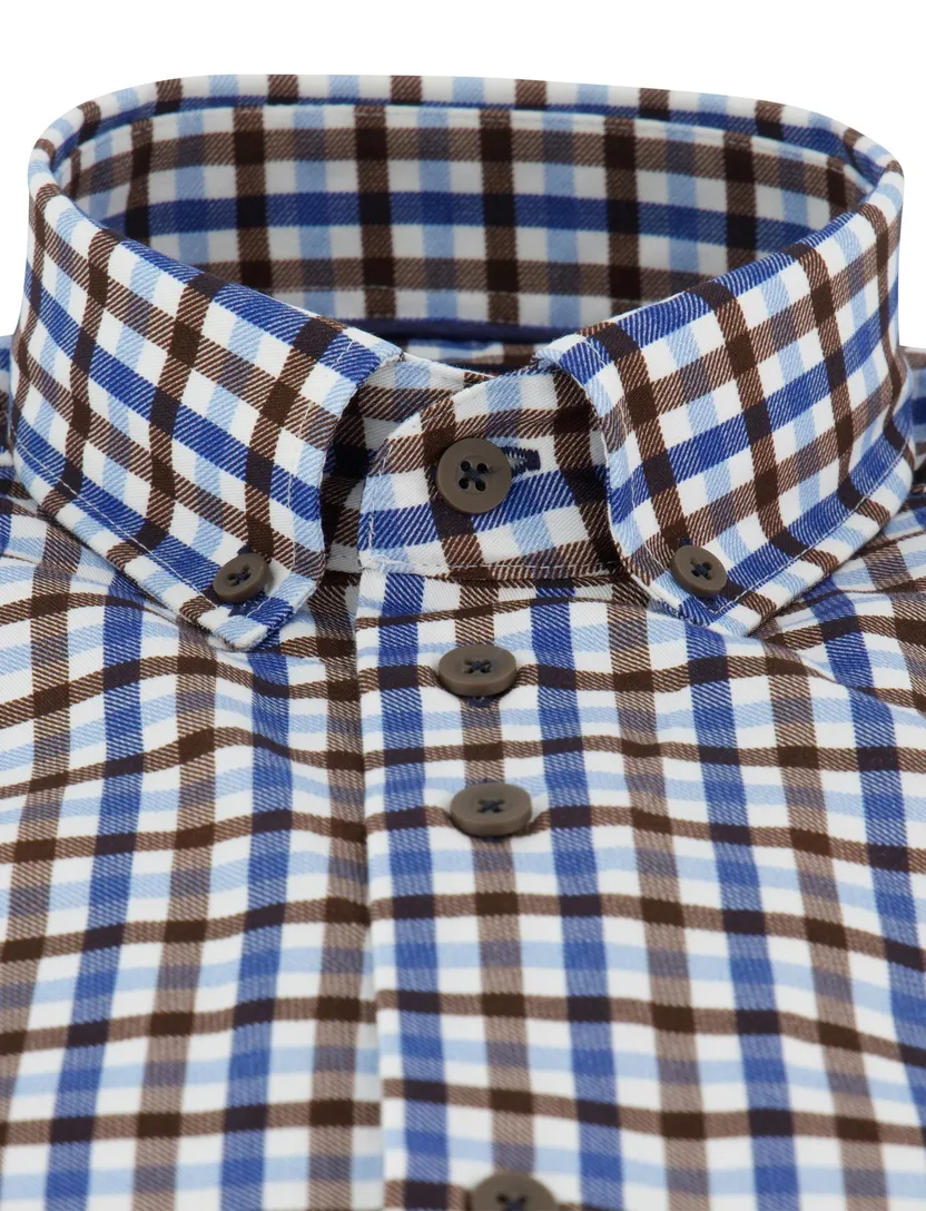 Regular fit geruit Portofino overhemd blauw bruin