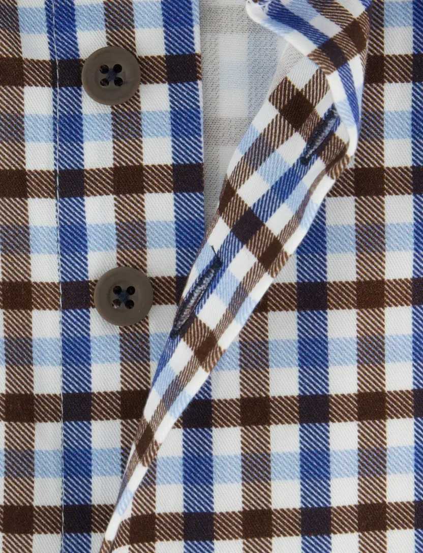 Regular fit geruit Portofino overhemd blauw bruin