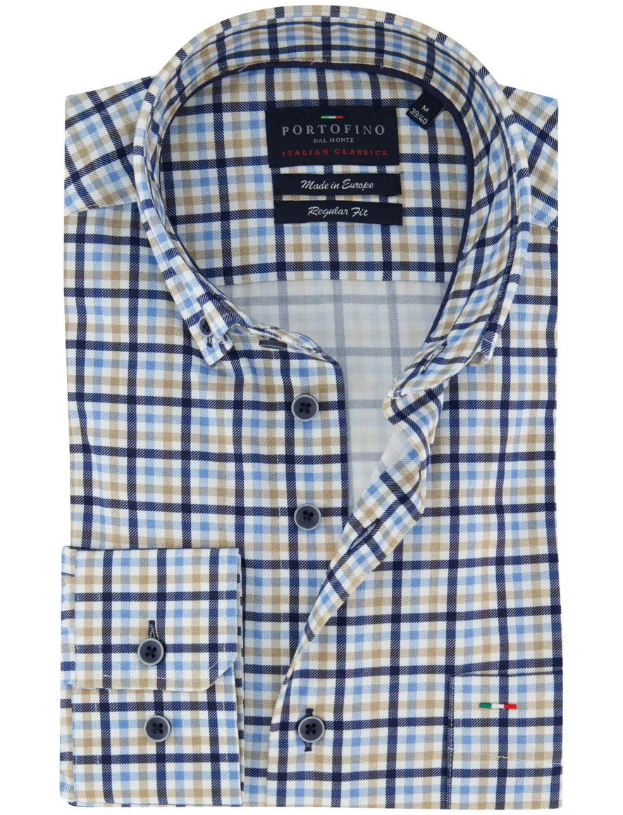 Katoenen Portofino geruit overhemd blauw