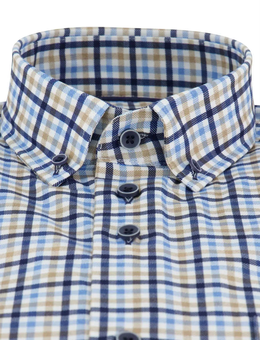 Portofino regular fit overhemd katoen print blauw