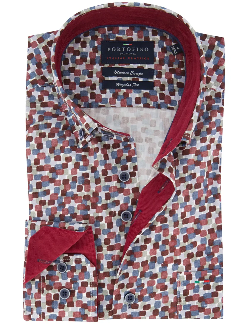 Katoenen Portofino overhemd geprint rood