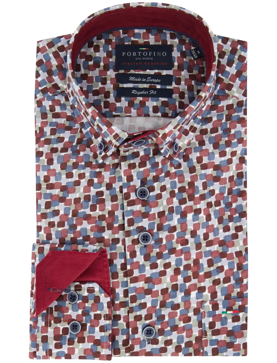 Regular fit overhemd Portofino geprint rood katoen