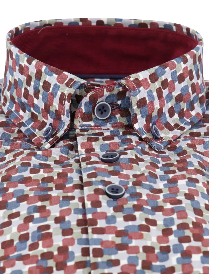 Regular fit overhemd Portofino geprint rood katoen