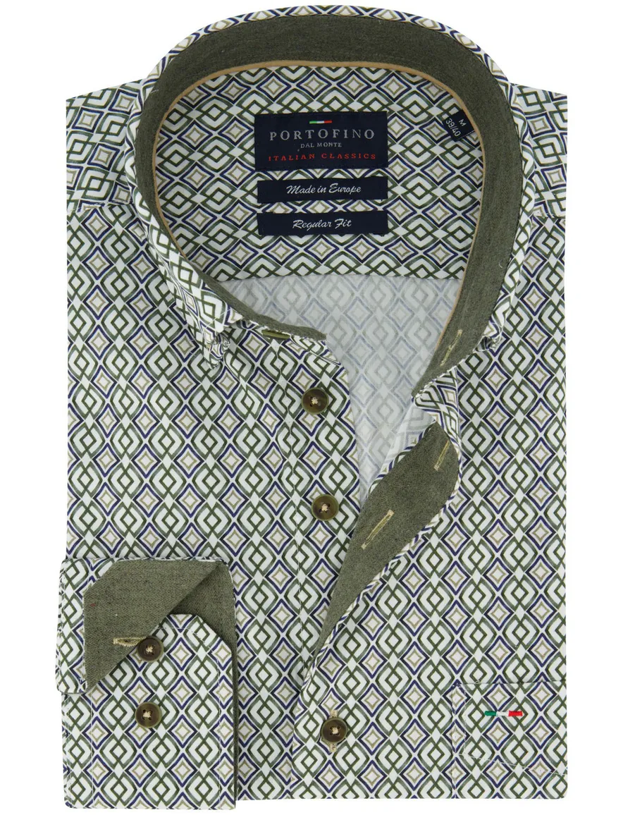 Portofino regular fit overhemd katoen print groen