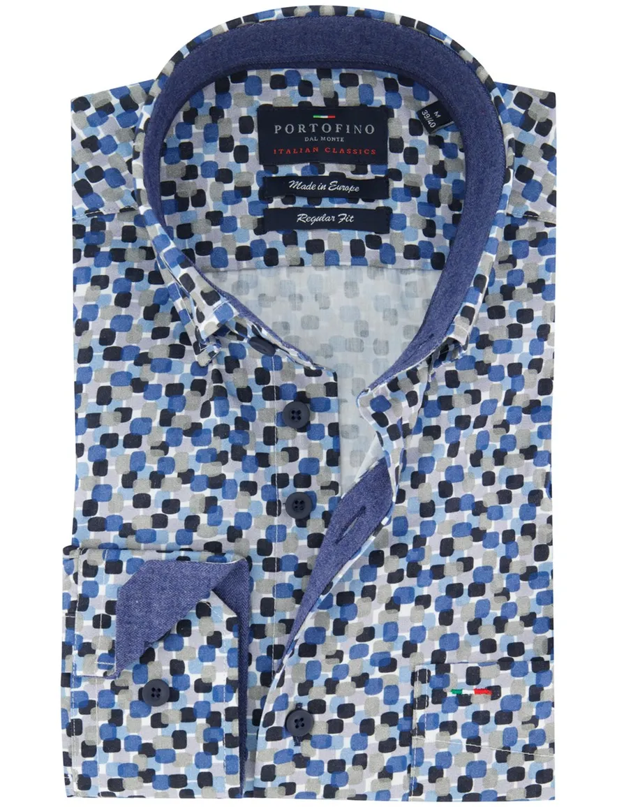 Katoenen geprint Portofino overhemd blauw