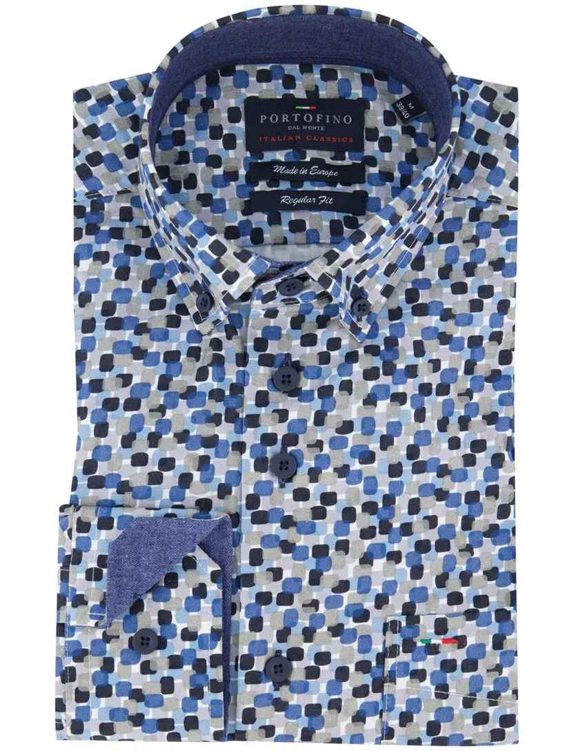 Portofino regular fit blauw geprint overhemd katoen