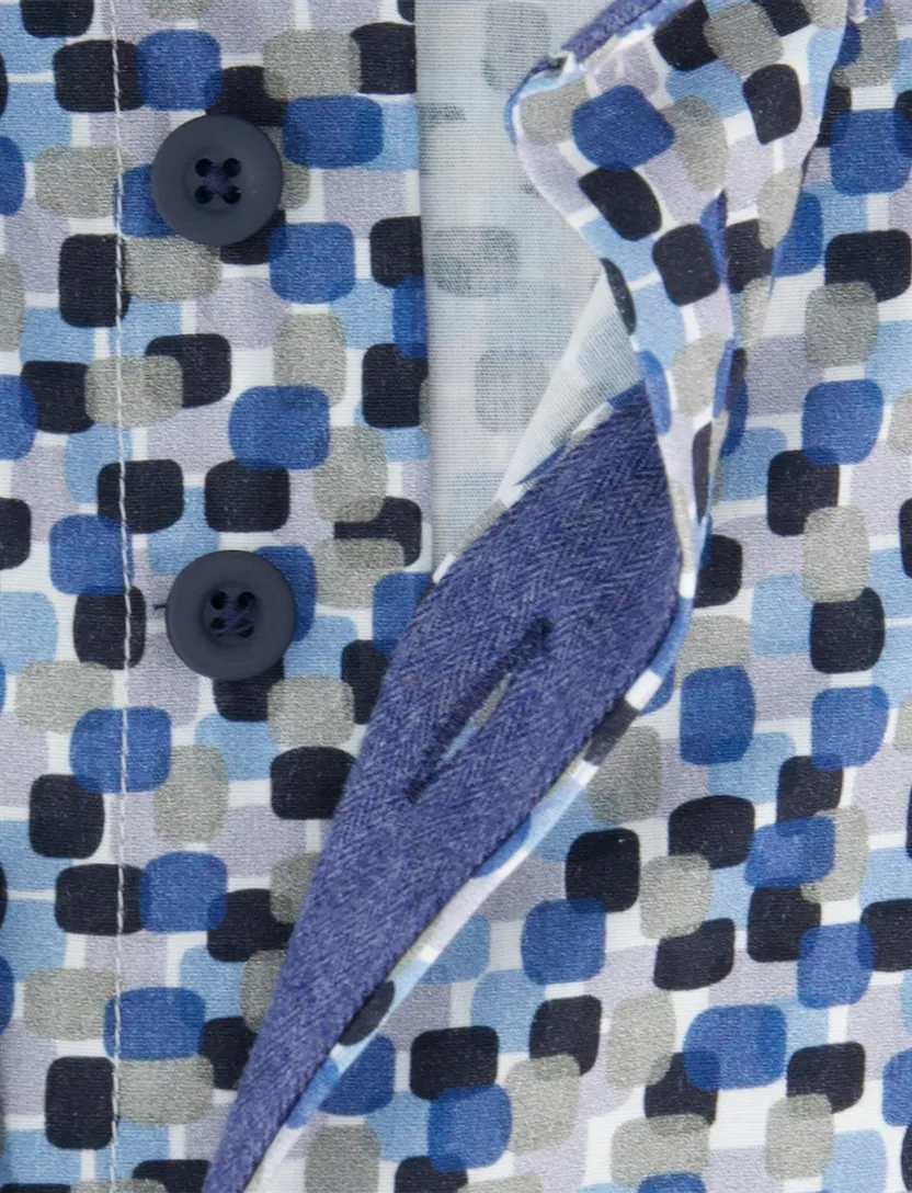 Portofino regular fit blauw geprint overhemd katoen