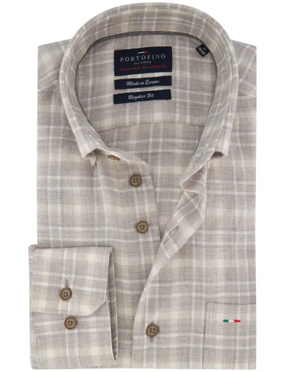 Portofino Normale fit overhemd Portofino geruit beige