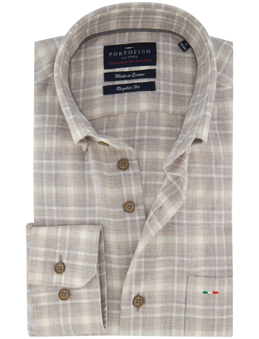 Portofino overhemd beige geprint regular fit