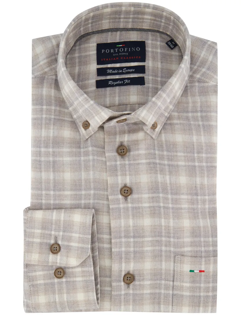 Beige geruit overhemd Portofino normale fit