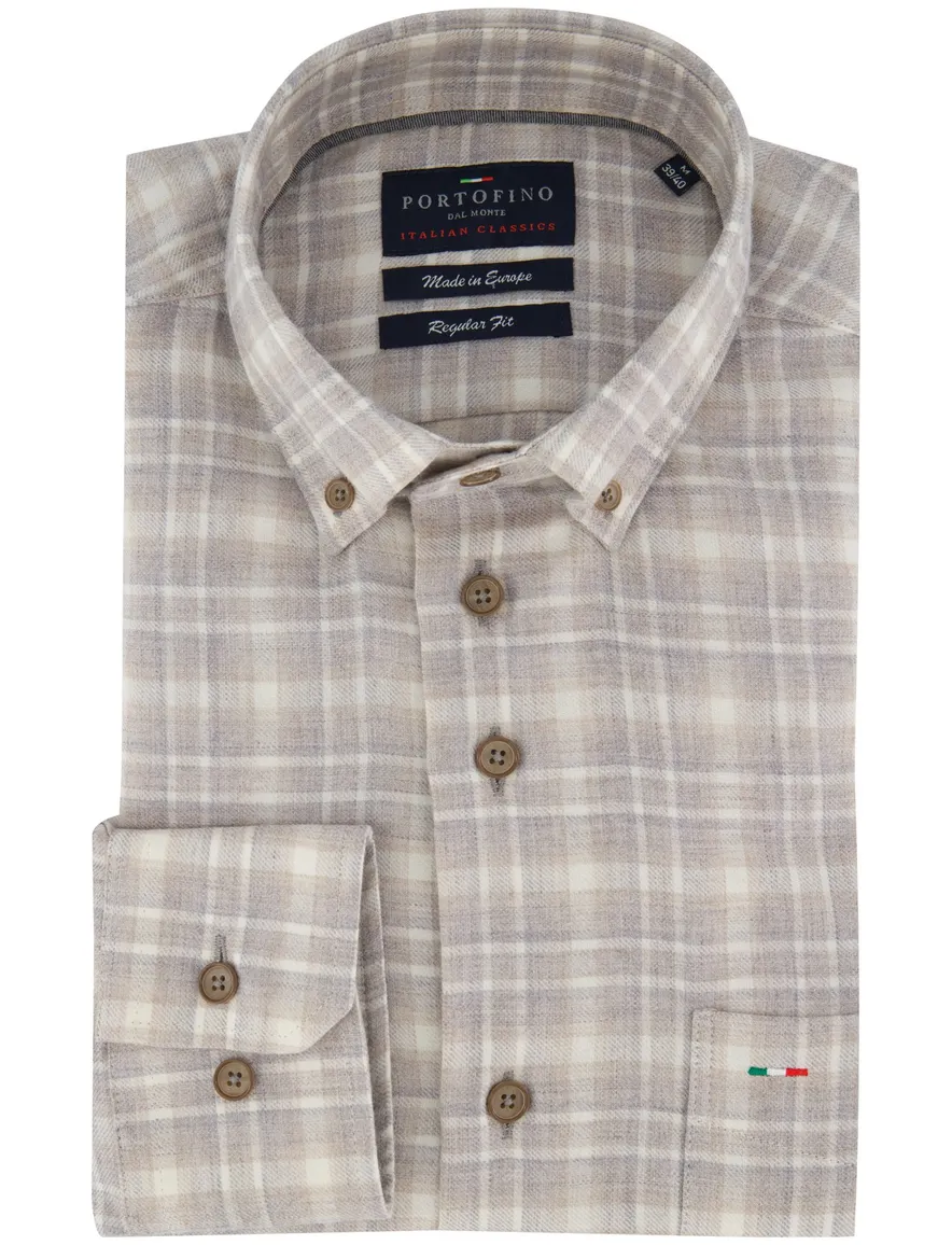 Portofino overhemd beige geprint regular fit