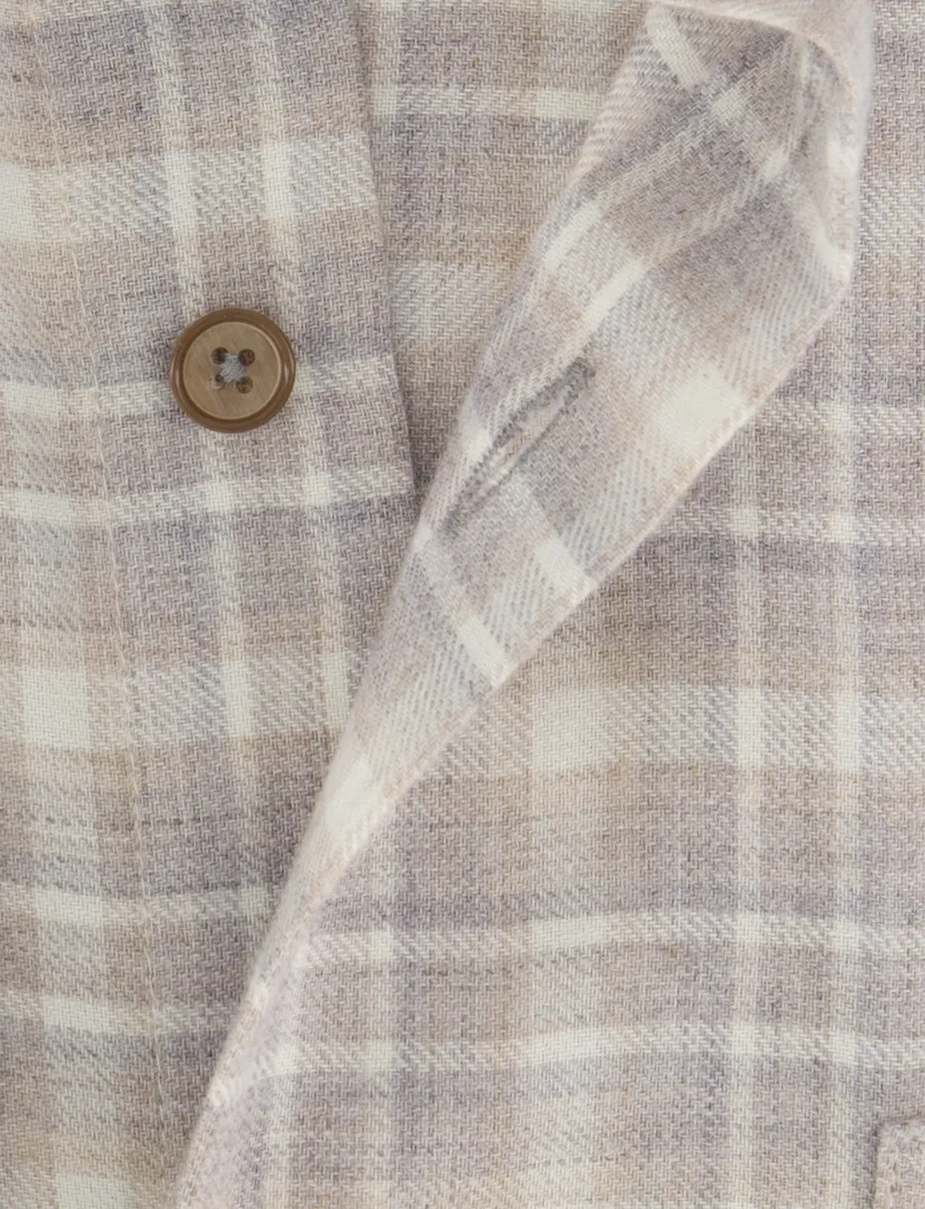 Beige geruit overhemd Portofino normale fit