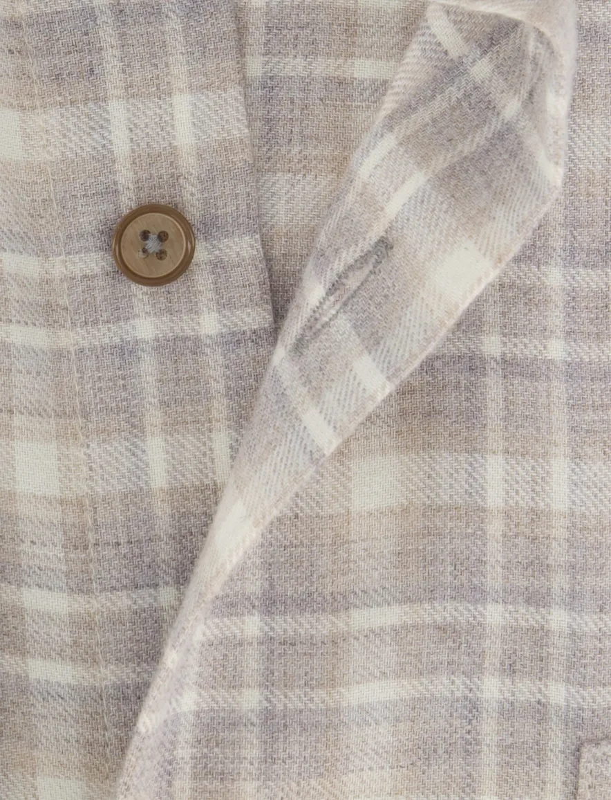 Portofino geruit regular fit overhemd beige