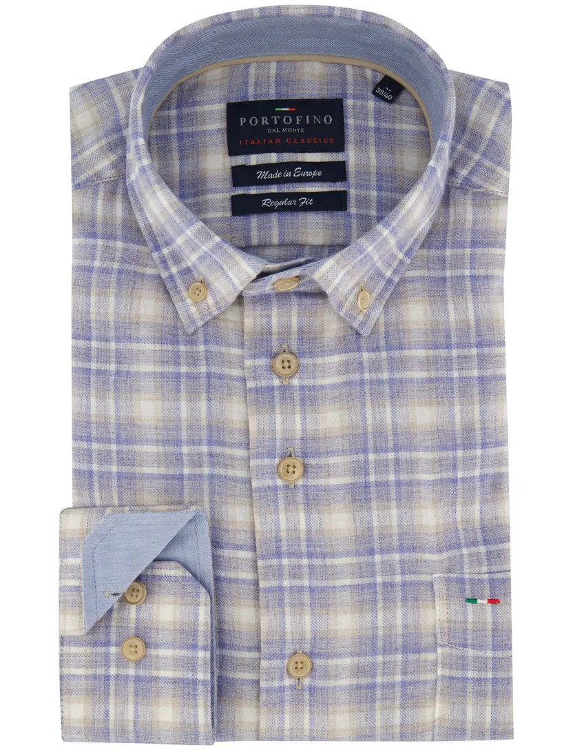 Normale fit overhemd Portofino blauw geruit