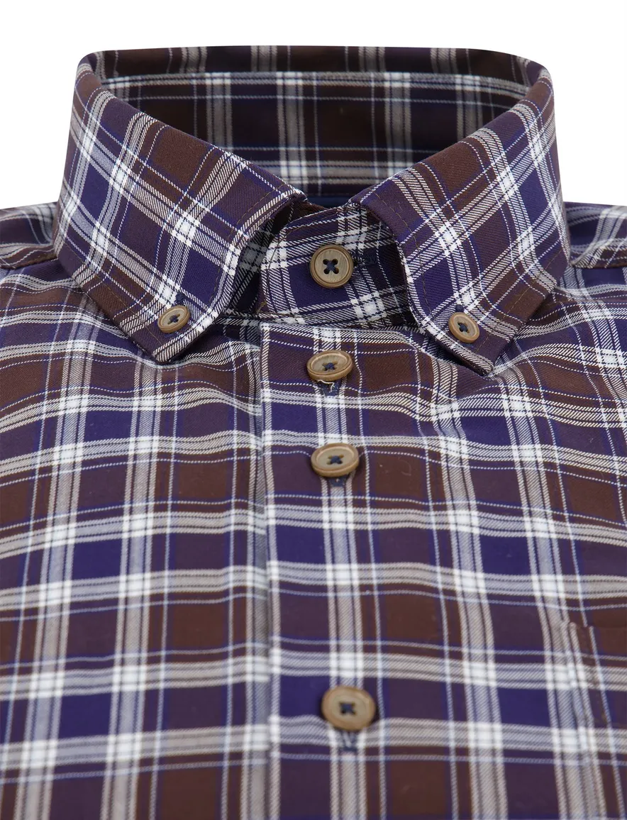 Portofino overhemd bruin geruit regular fit