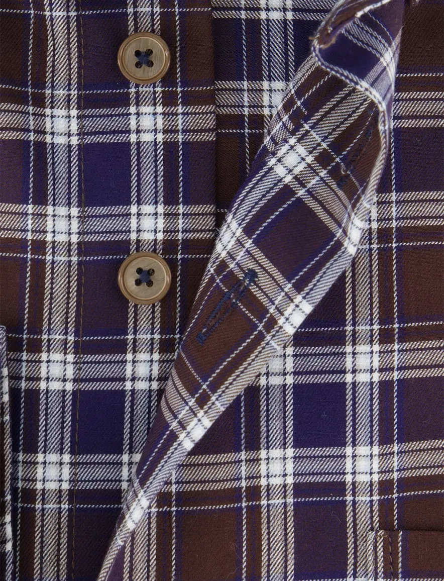 Portofino overhemd bruin geruit regular fit