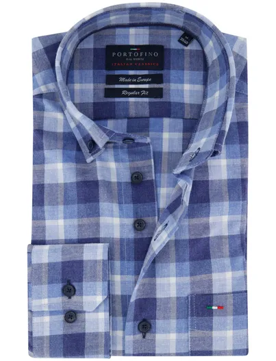 Portofino Portofino regular fit blauw geprint overhemd