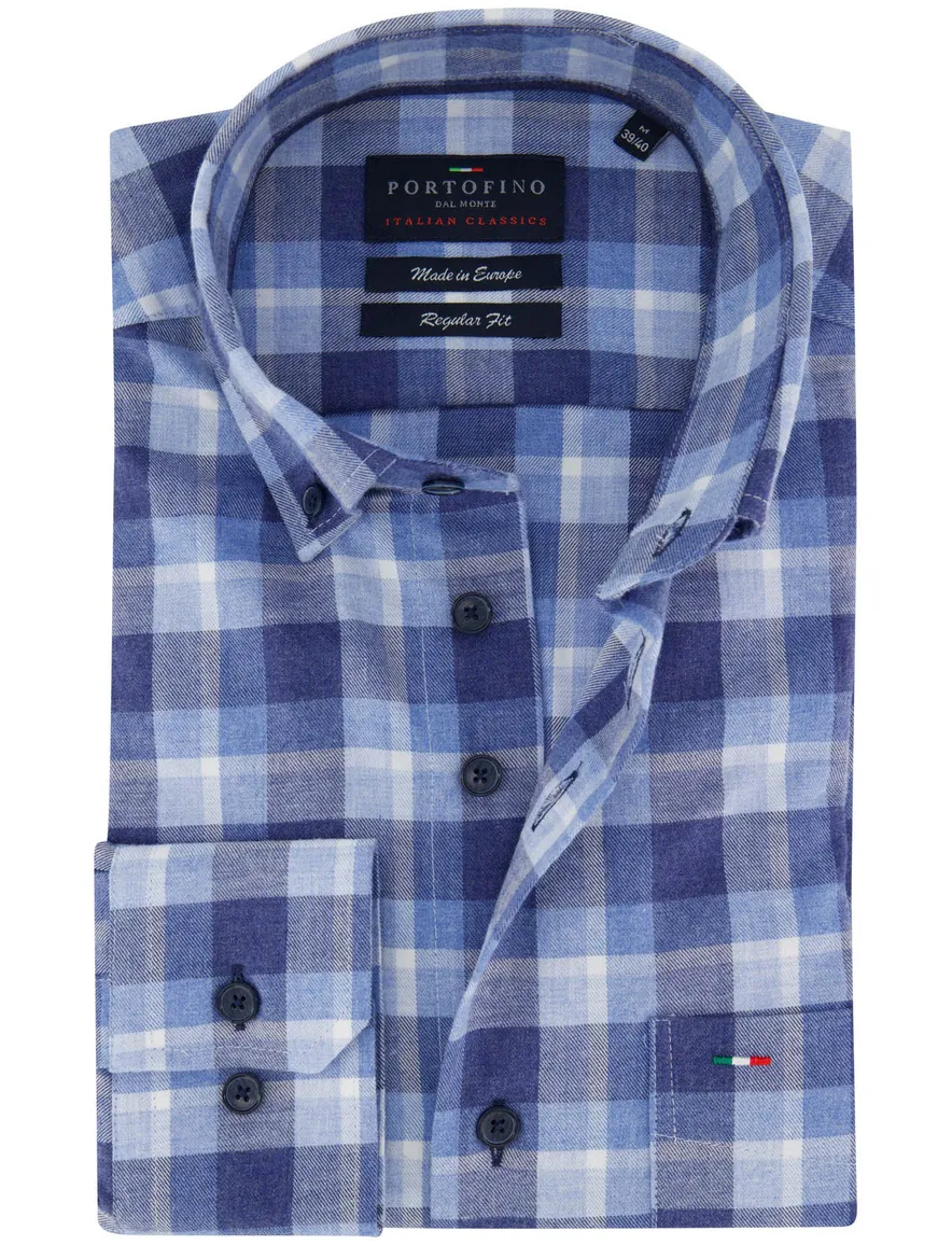 Portofino regular fit blauw geprint overhemd