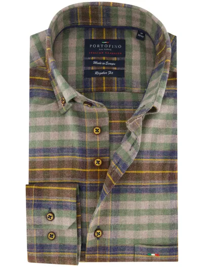 Portofino Casual overhemd Portofino regular fit bruin geruit