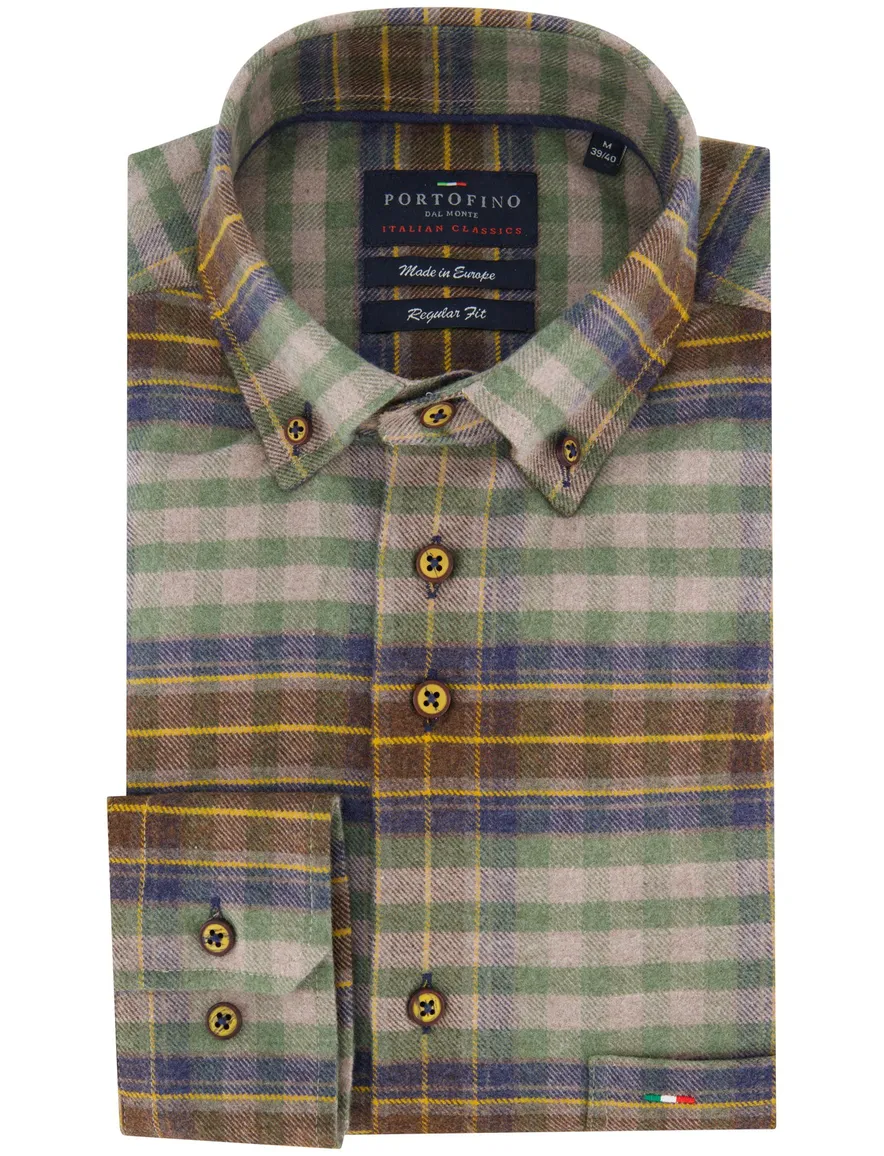 Portofino regular fit casual overhemd bruin flannel