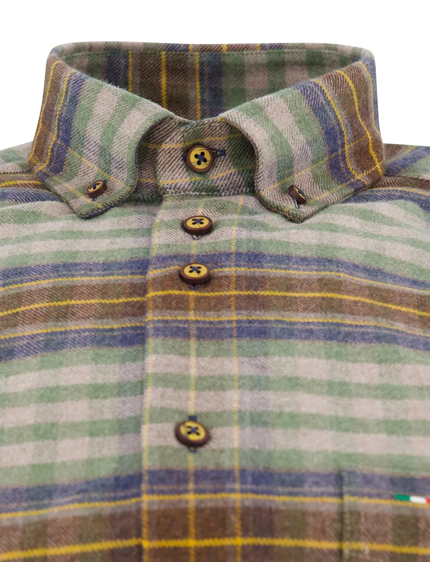 Portofino regular fit casual overhemd bruin flannel