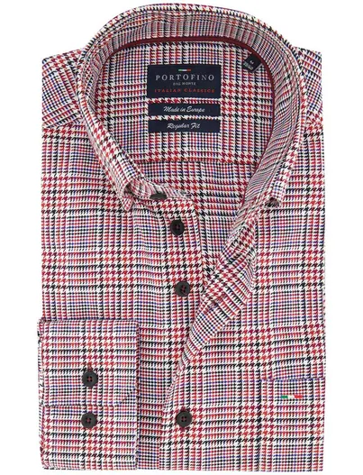 Portofino Katoenen regular fit flanel overhemd Portofino rood geruit