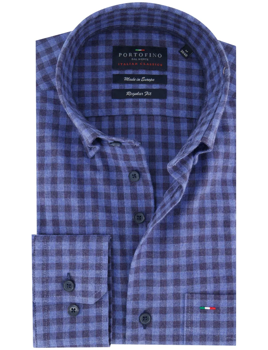 Portofino regular fit casual overhemd blauw flannel