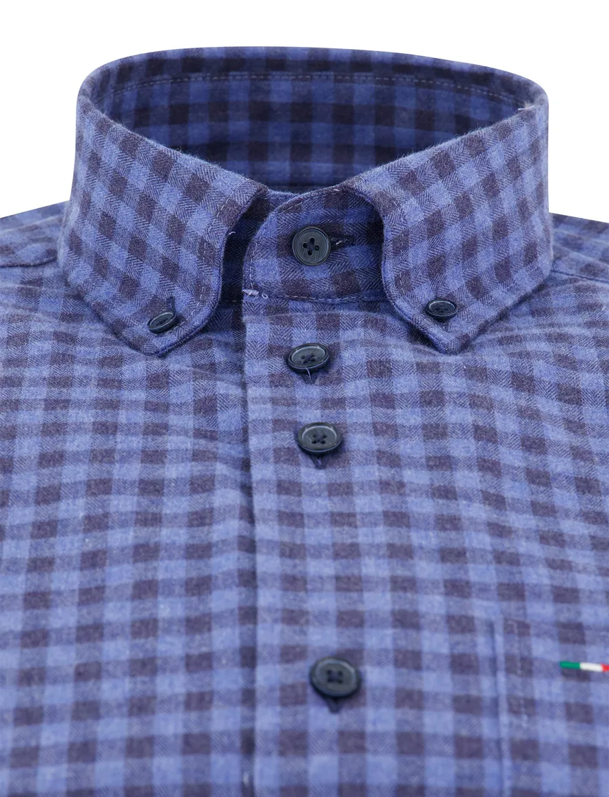 Portofino regular fit casual overhemd blauw flannel