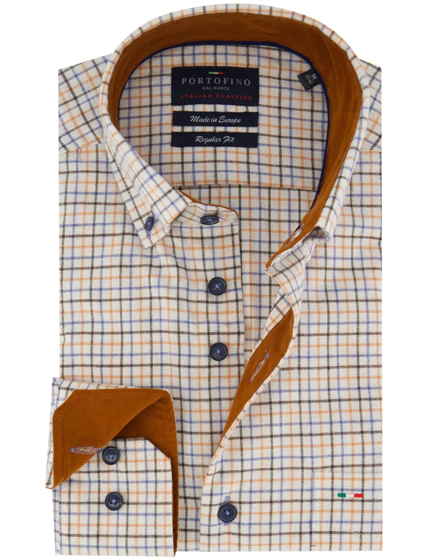 Portofino regular fit casual overhemd oranje geruit