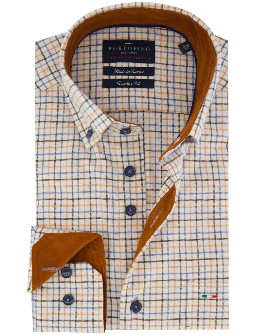 Portofino regular fit casual overhemd oranje geruit