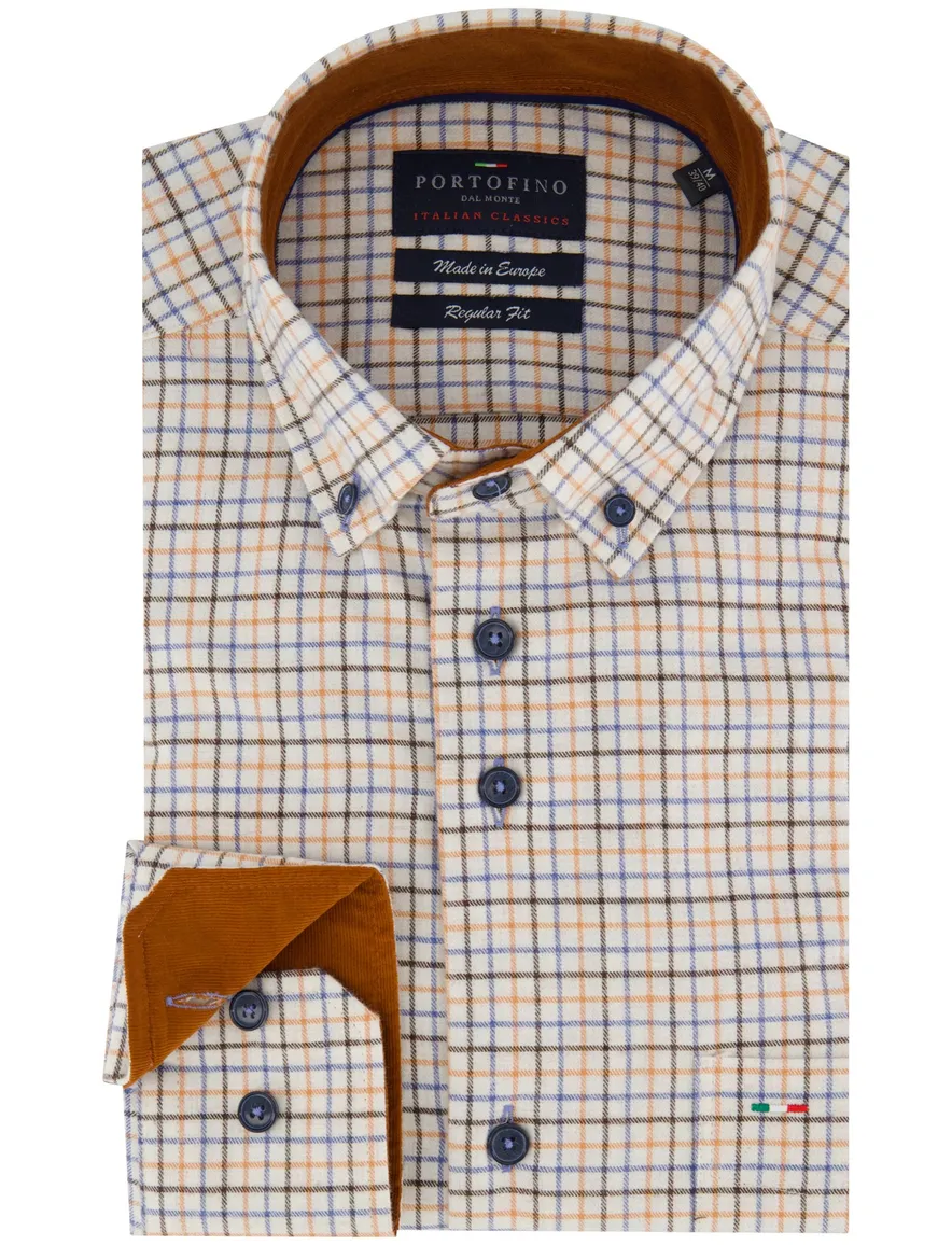 Portofino regular fit casual overhemd oranje geruit