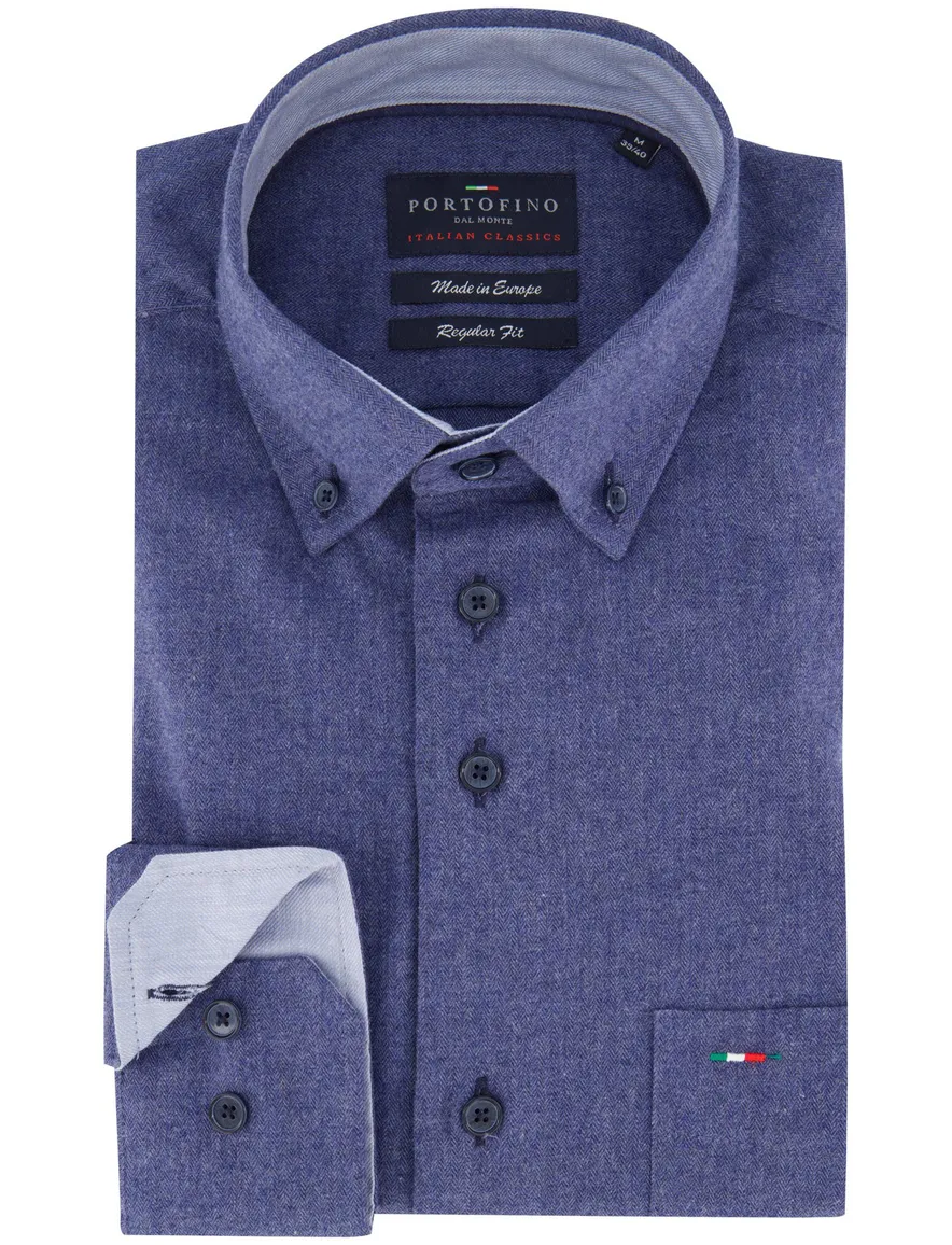 Portofino Regular Fit casual overhemd blauw katoen