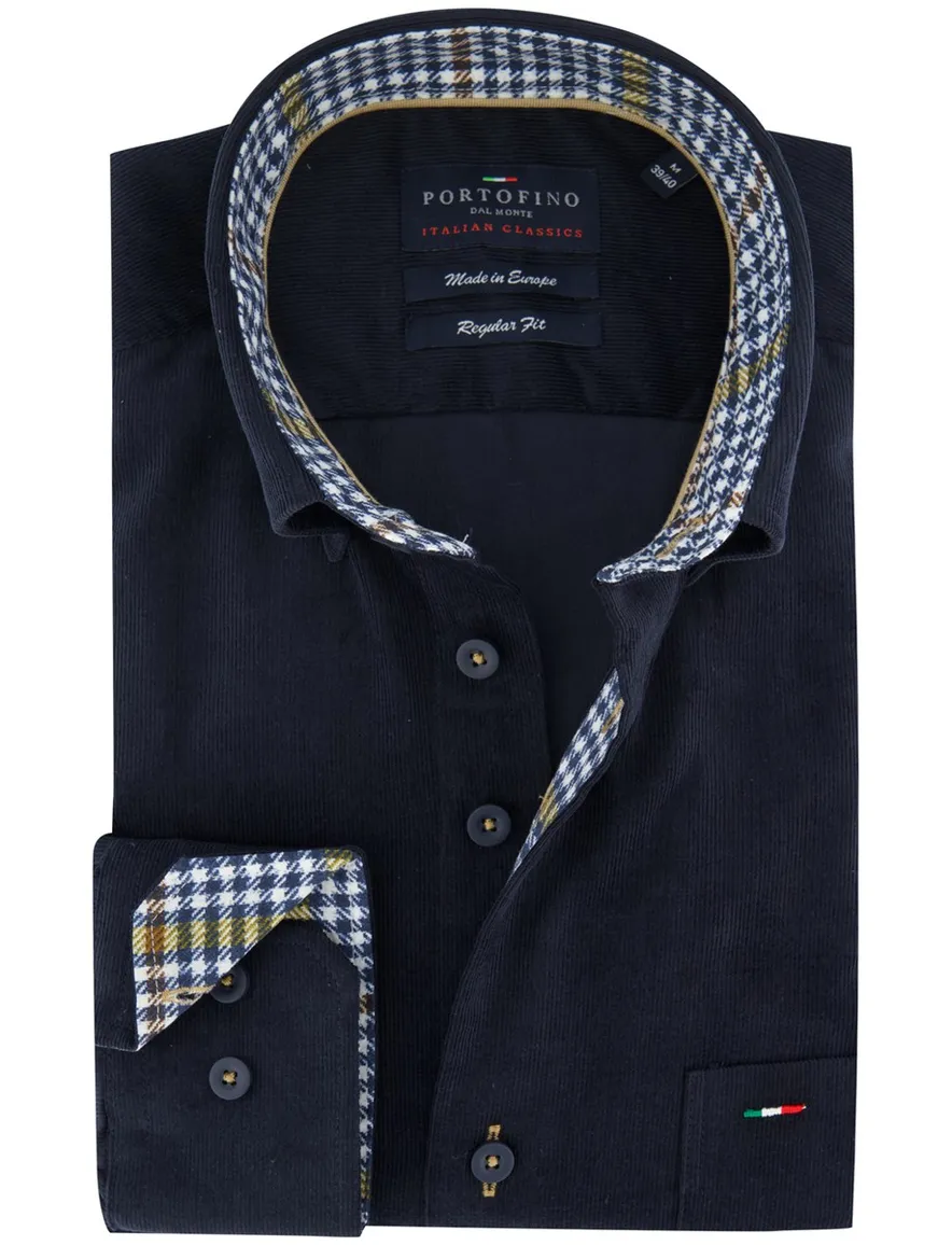 Corduroy Portofino overhemd regular fit donkerblauw