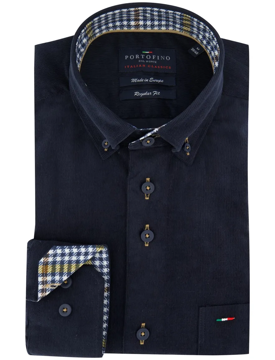 Corduroy Portofino overhemd regular fit donkerblauw