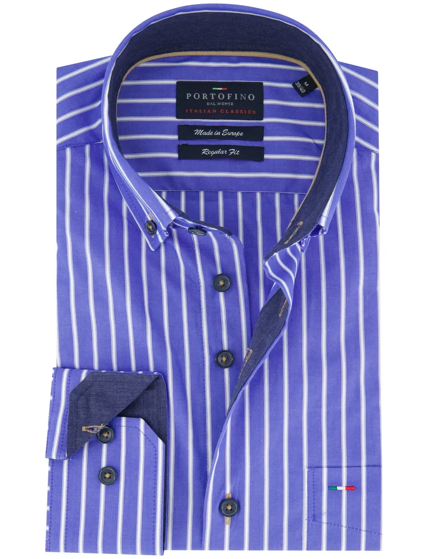 Portofino overhemd blauw katoen