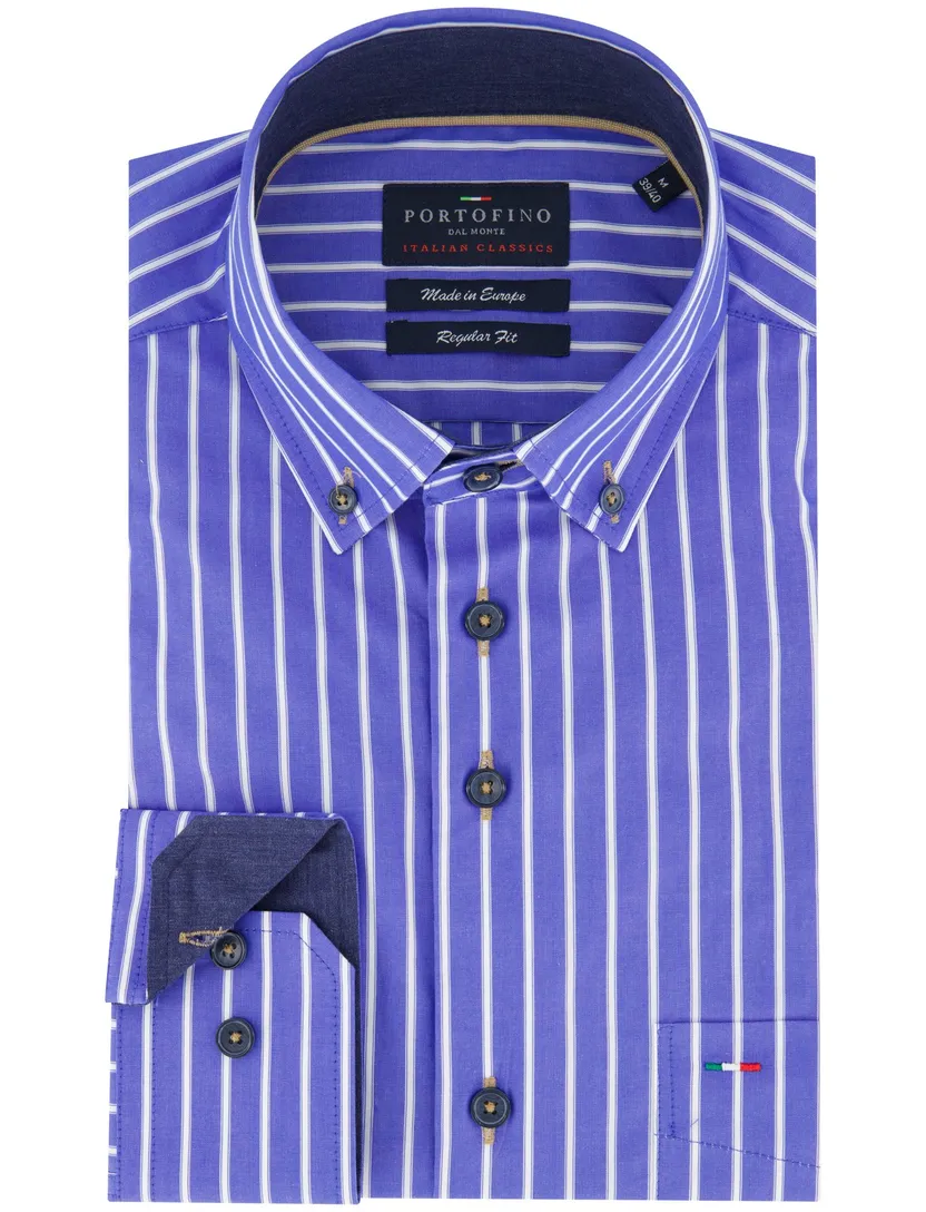 Portofino overhemd blauw katoen