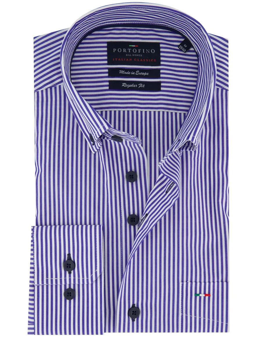 Portofino regular fit overhemd blauw gestreept