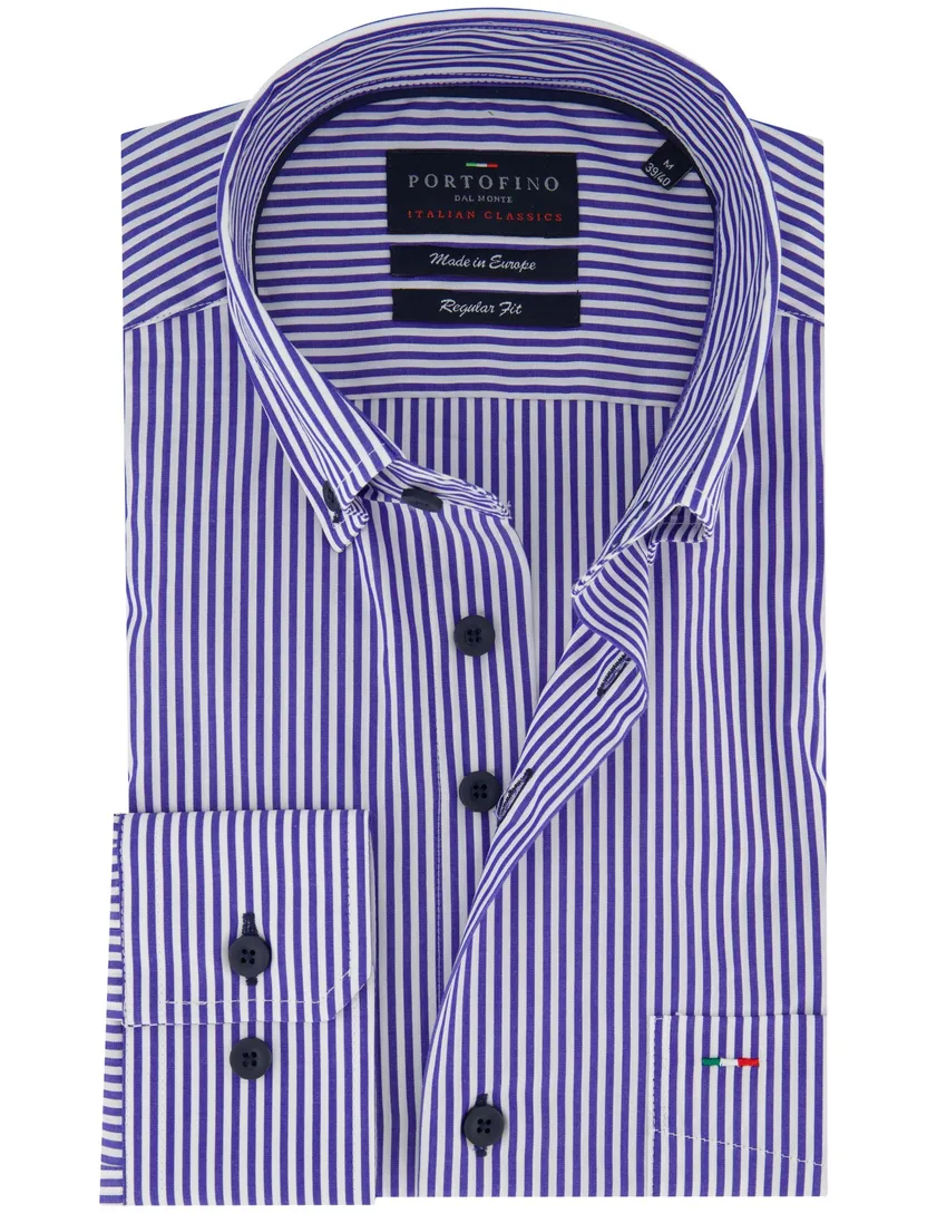 Portofino regular fit overhemd blauw katoen
