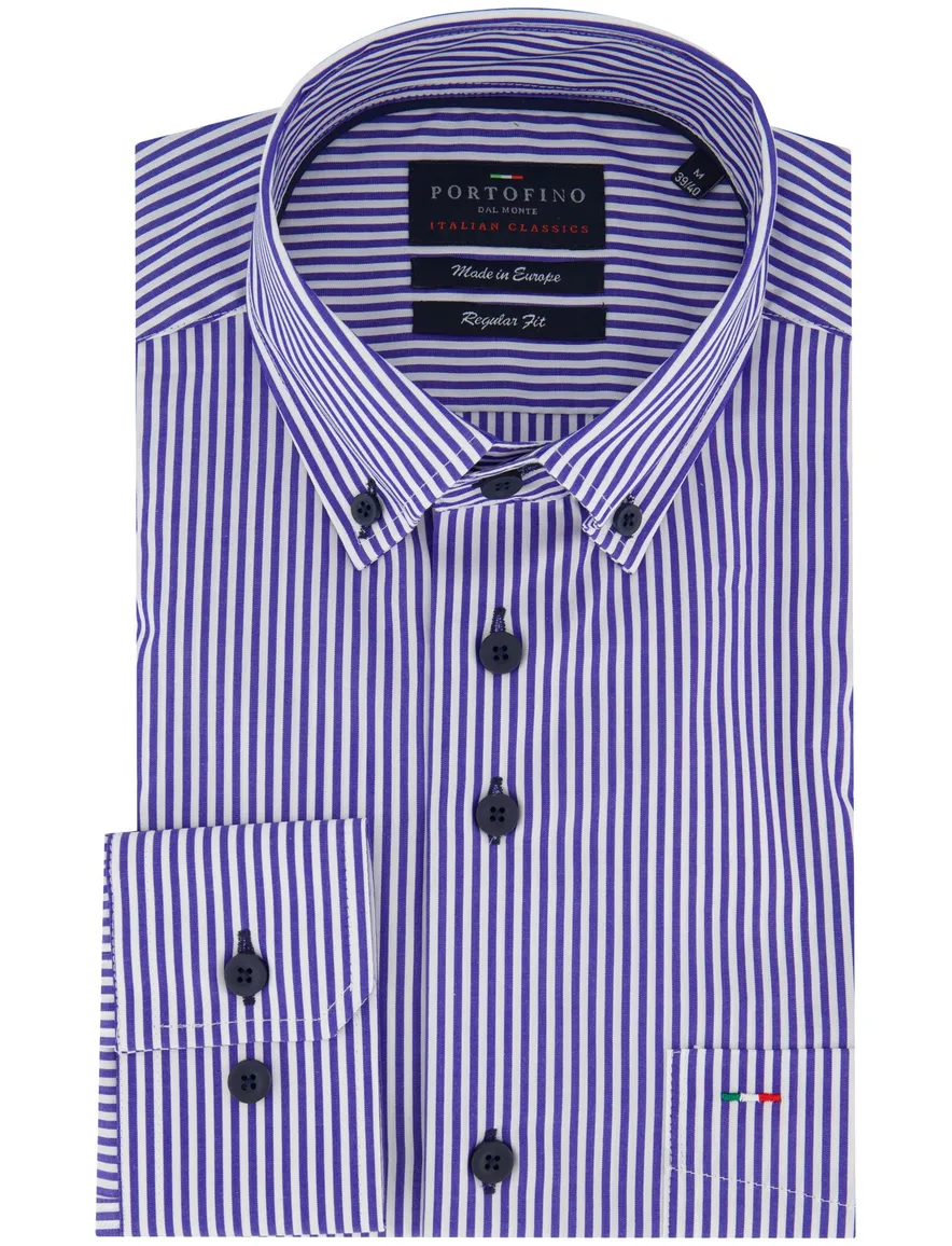 Portofino regular fit overhemd blauw gestreept