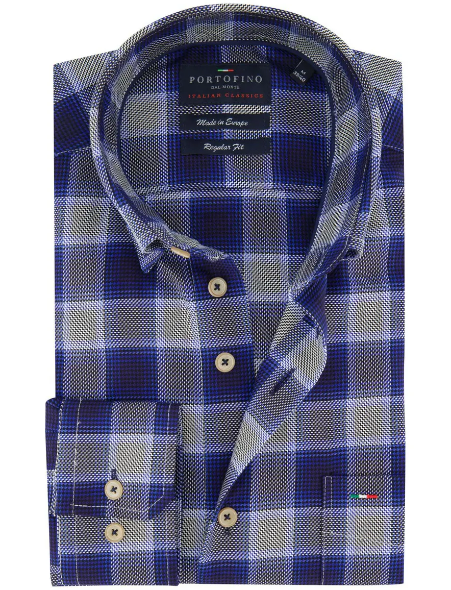 Portofino overhemd blauw geprint katoen vlakken