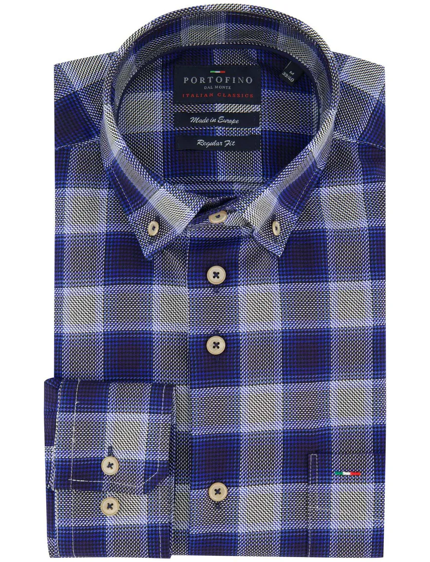 Normale fit geruit overhemd Portofino blauw