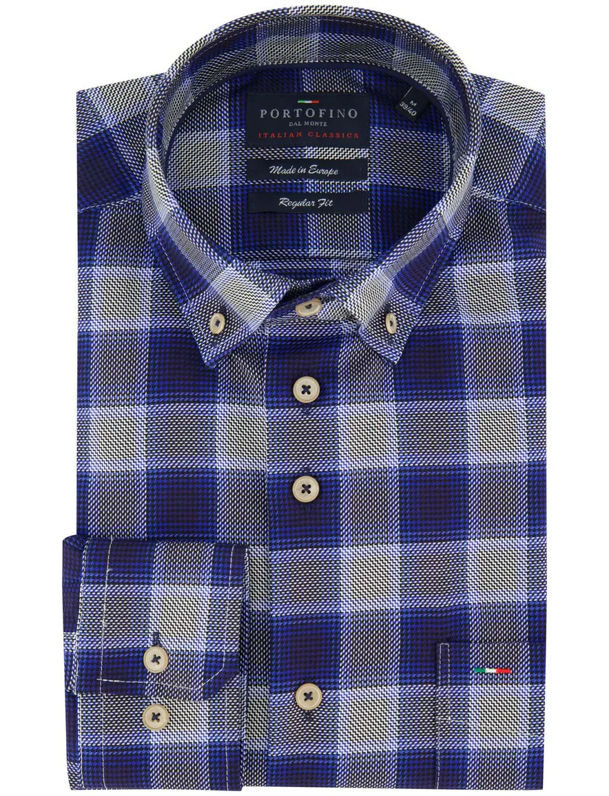 Portofino overhemd blauw geprint katoen vlakken