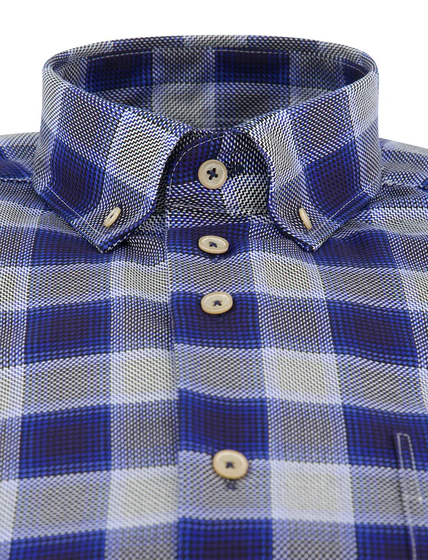 Portofino overhemd blauw geprint katoen vlakken