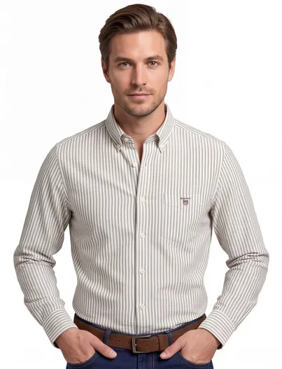 Gant Casual overhemd Gant Regular Fit groen katoen