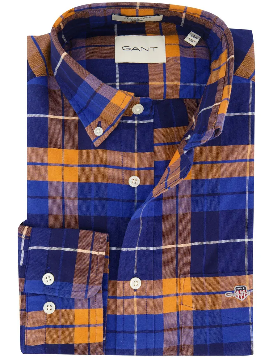 Gant Regular Fit casual overhemd oranje geruit katoen