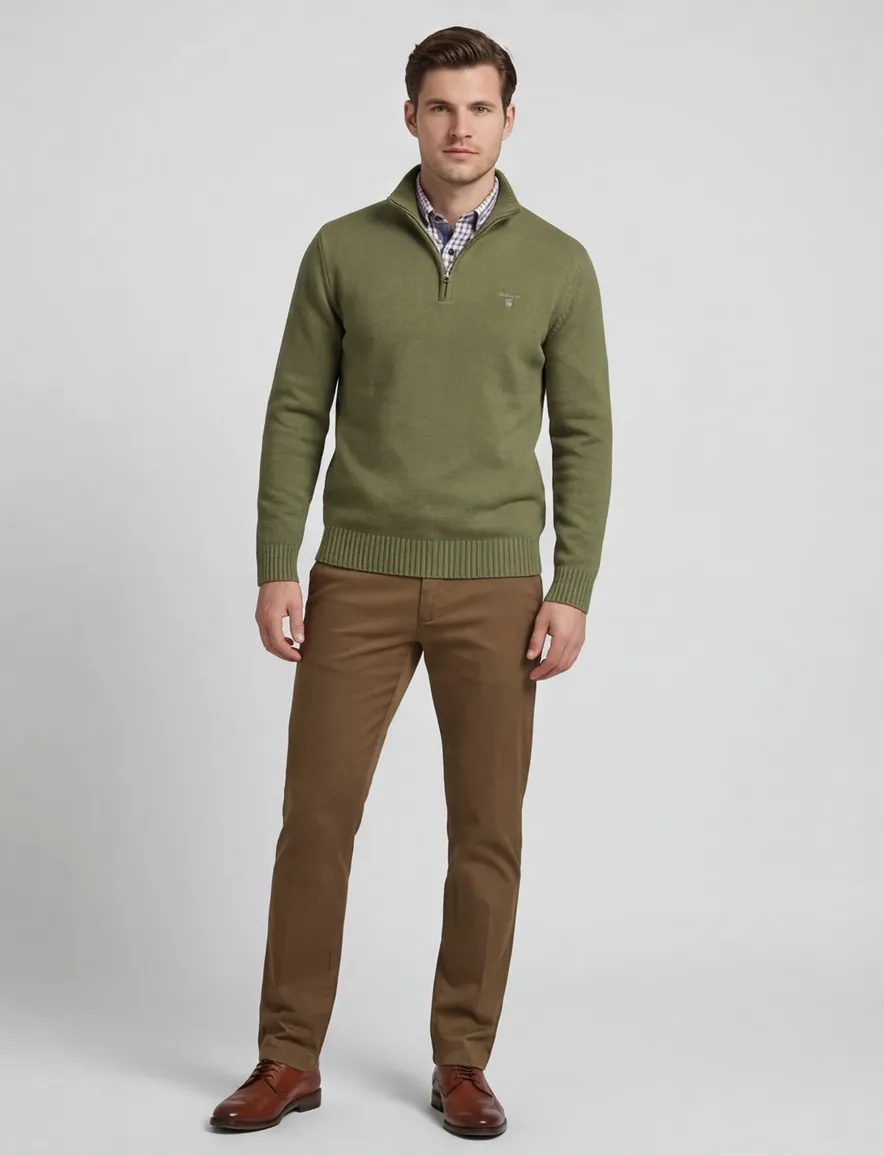 Gant trui groen effen normale fit katoen