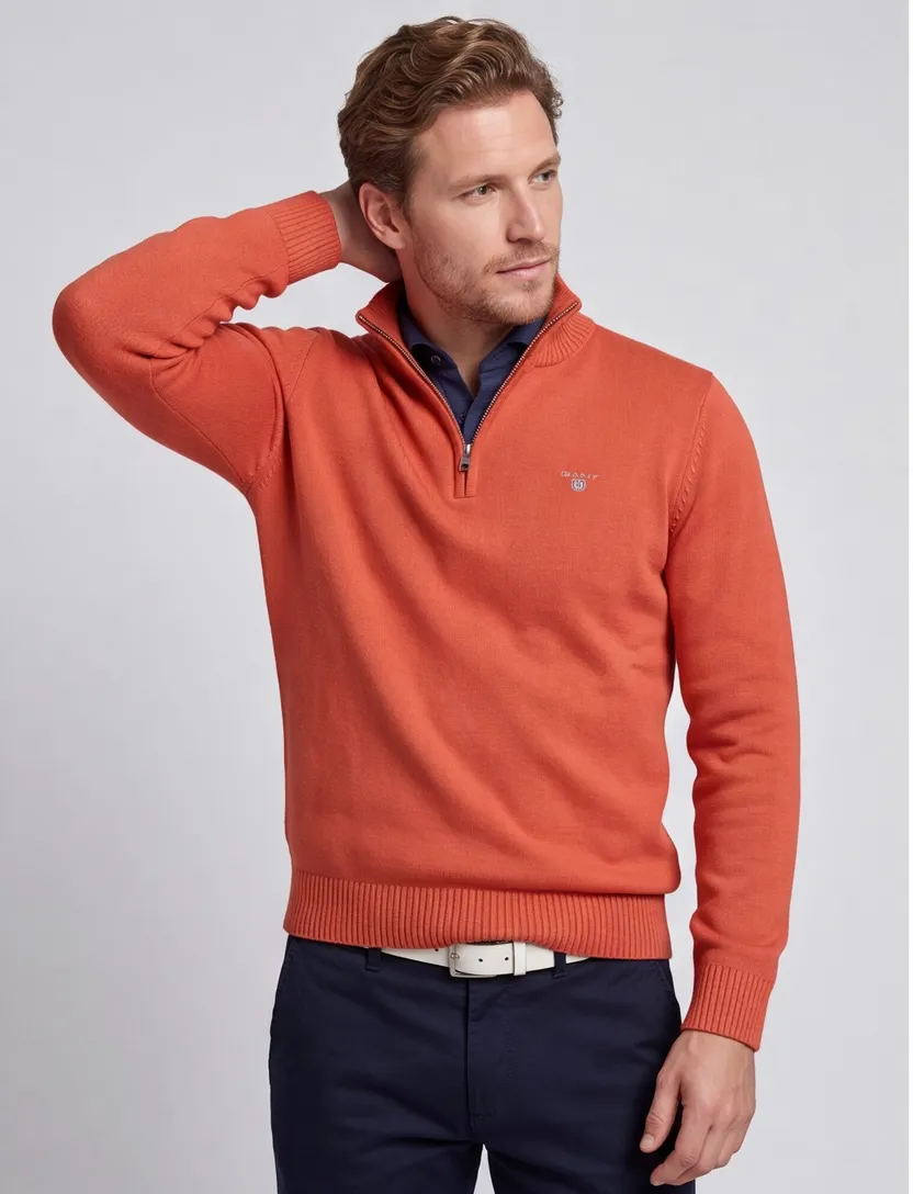 Gant half zip trui oranje katoen effen