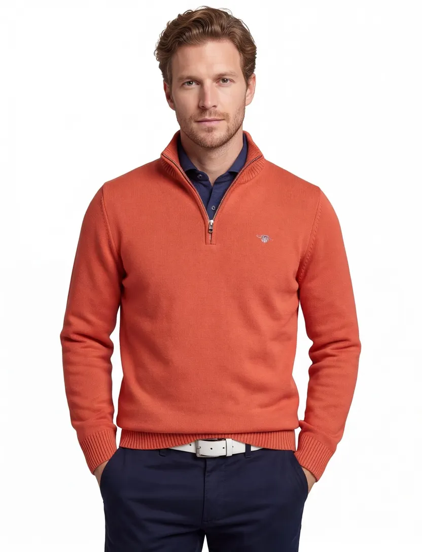 Gant half zip trui oranje katoen effen